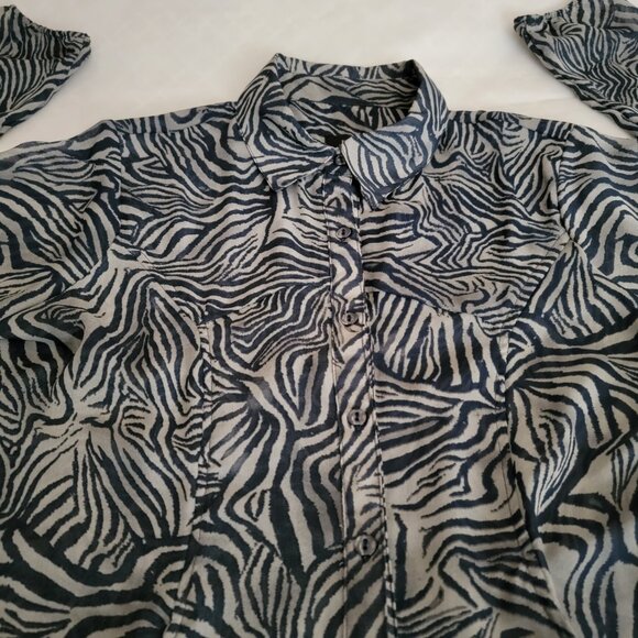 Tunic Button Down Shirt Blouse Jacket Beach Coverup Resort Stripped Gray Medium - Picture 7 of 17